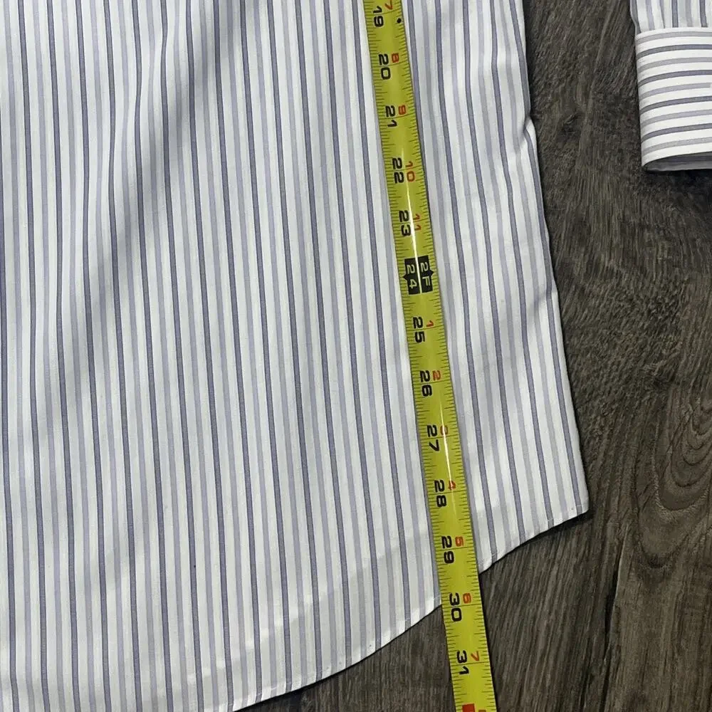 Banana Republic Mens Shirt 17-17.5 XL Button Down Striped White/Purple Collar